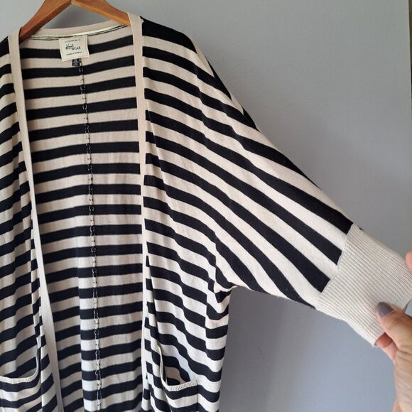 Knit Wear Striped XS Women Soft Cardigan  Open Front 3/4 Sleeve Pockets - Picture 4 of 7